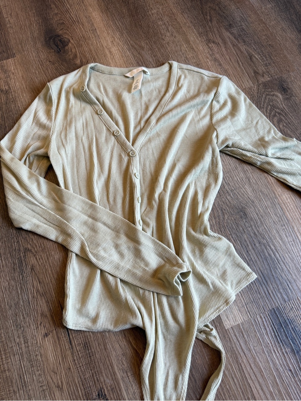H&M Ribbed V-Neck Button Bodysuit - Sage Green